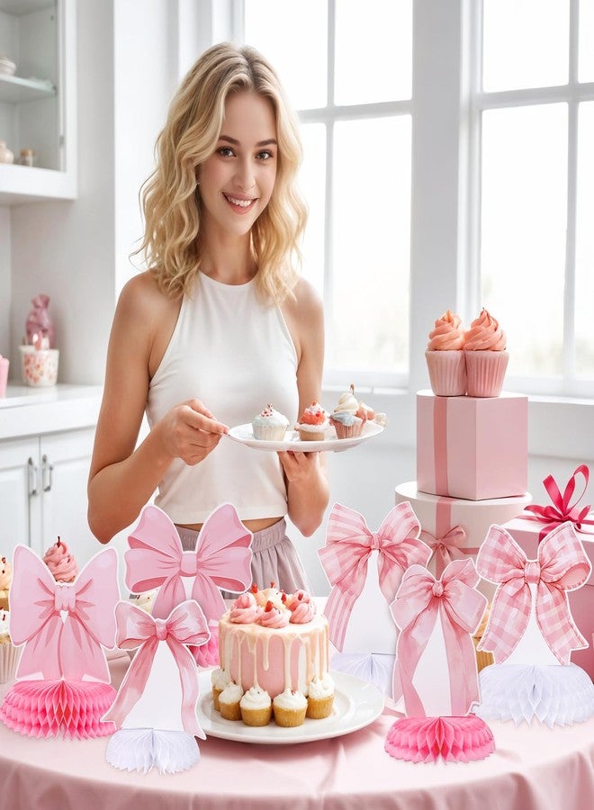 NatNarr 12 Pcs Pink Bow Party Honeycomb Centerpieces Pink Bow Table Centerpieces Coquette Theme Birthday Decorations Bow Party Decorations for Birthday Bachelorette Wedding Mothers Day Party Supplies - Image 3