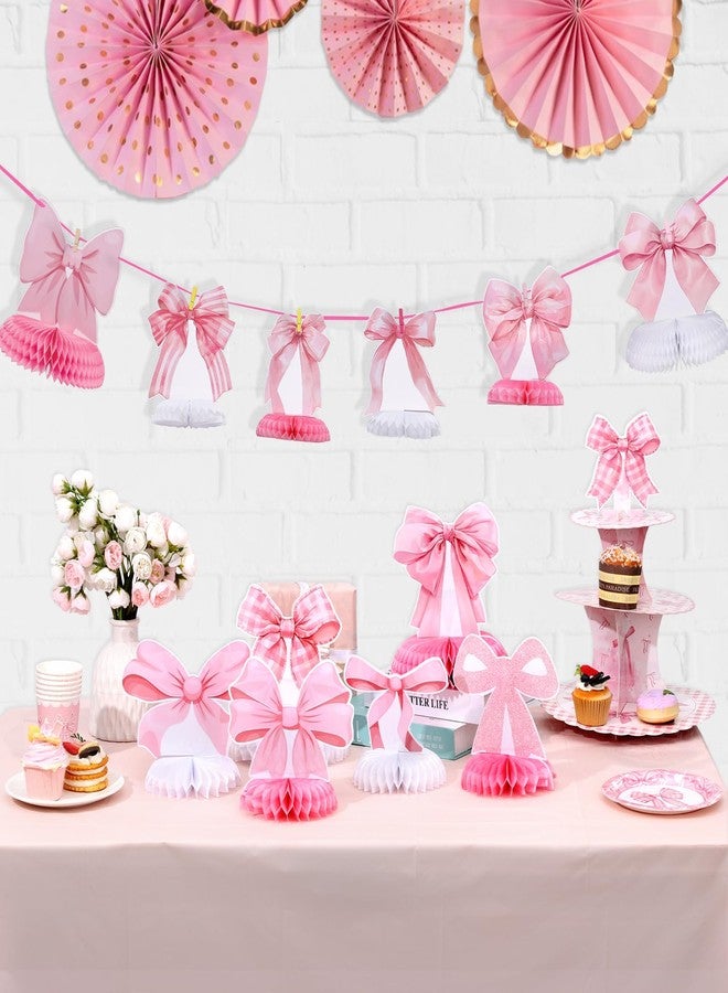 NatNarr 12 Pcs Pink Bow Party Honeycomb Centerpieces Pink Bow Table Centerpieces Coquette Theme Birthday Decorations Bow Party Decorations for Birthday Bachelorette Wedding Mothers Day Party Supplies - Image 2