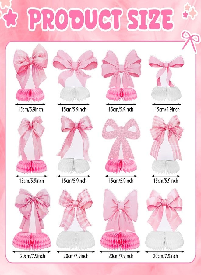 NatNarr 12 Pcs Pink Bow Party Honeycomb Centerpieces Pink Bow Table Centerpieces Coquette Theme Birthday Decorations Bow Party Decorations for Birthday Bachelorette Wedding Mothers Day Party Supplies - Image 4