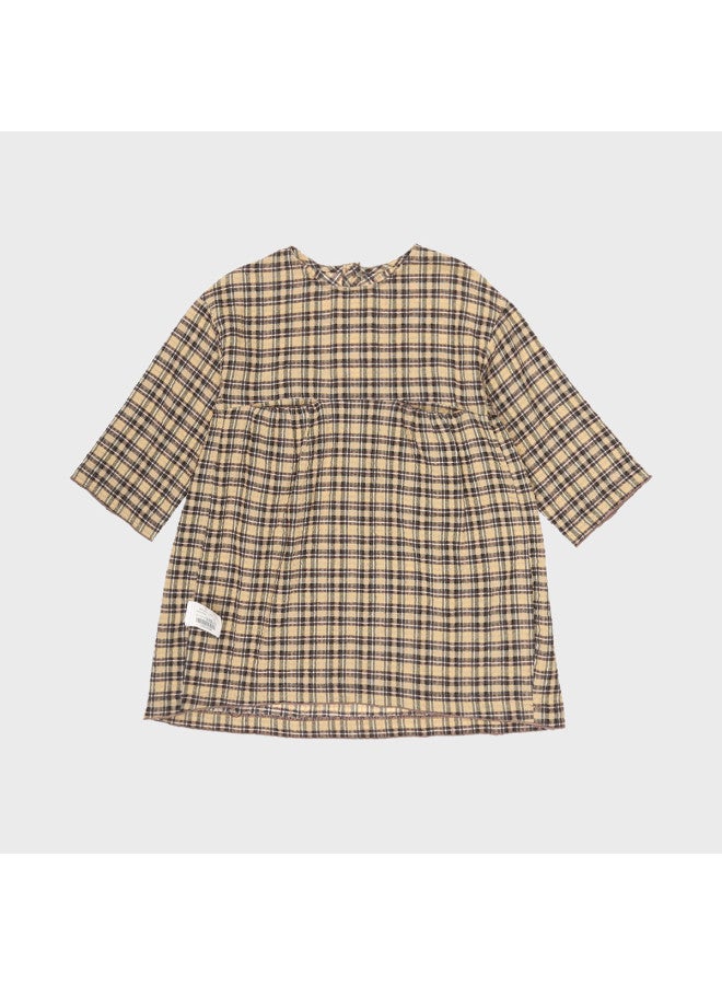Zara kids' Modern Retro Color-blocked Plaid A-line Shirt Dress With Round Neck And Long Sleeves - Image 2