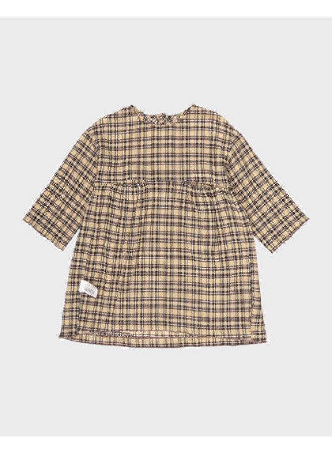 Zara kids' Modern Retro Color-blocked Plaid A-line Shirt Dress With Round Neck And Long Sleeves - Image 1