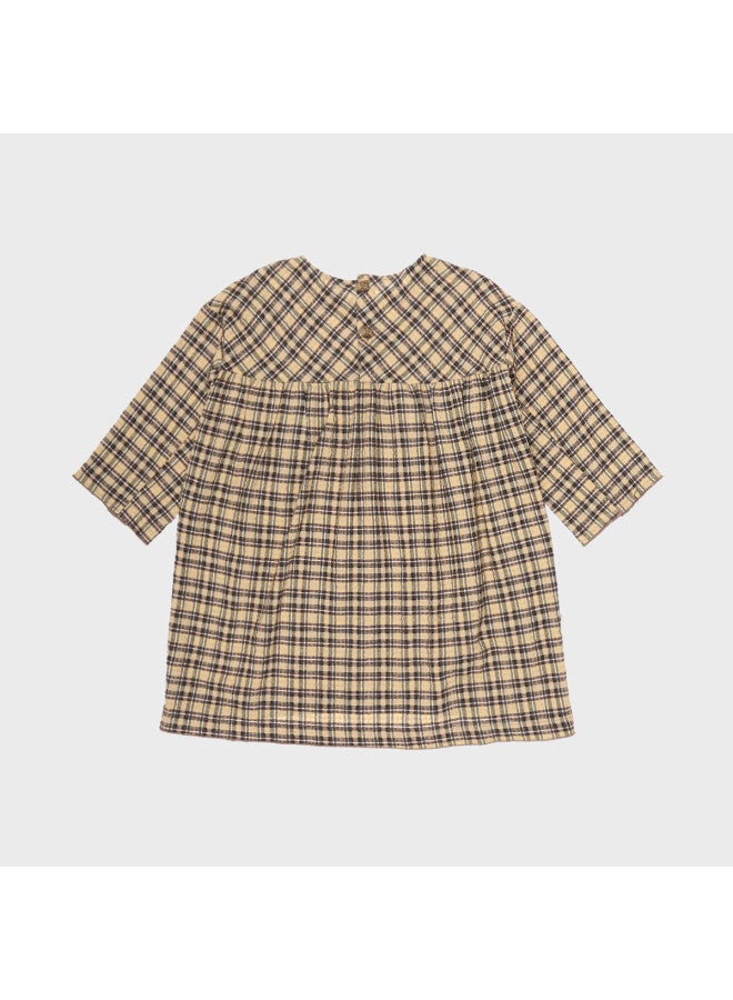 Zara kids' Modern Retro Color-blocked Plaid A-line Shirt Dress With Round Neck And Long Sleeves - Image 3