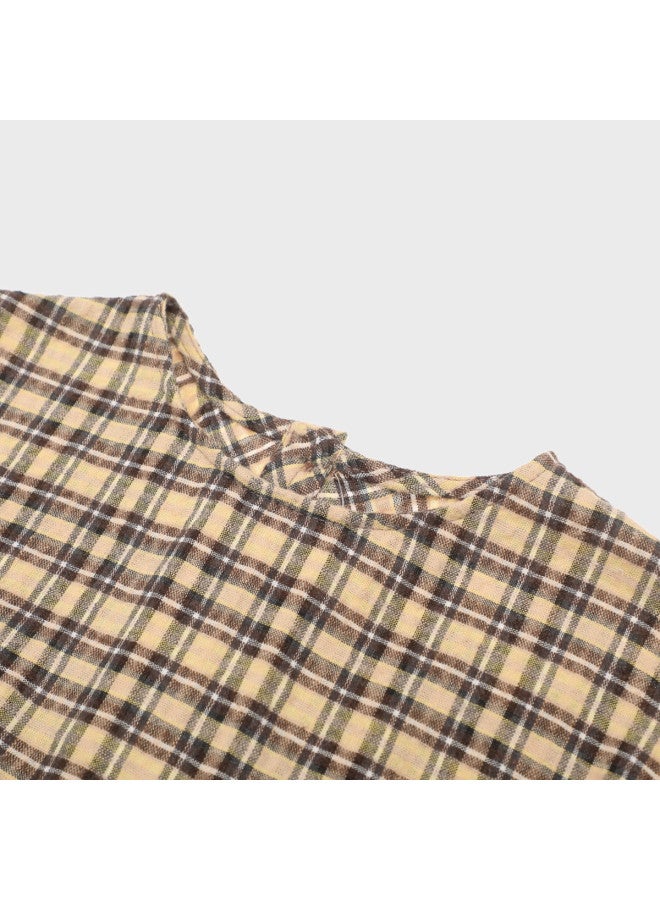 Zara kids' Modern Retro Color-blocked Plaid A-line Shirt Dress With Round Neck And Long Sleeves - Image 4