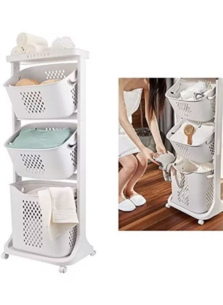 Dream Zone 3-Tier Laundry Basket with Wheel Rolling Laundry Sorter Hamper for Kitchen Bedroom Bathroom - Image 2