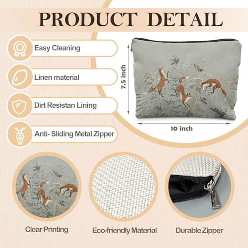 RYYCDOI Fox Gifts for Women Fox Wildflowers Makeup Bag Forest Fox Cottagecore Cosmetic Bags Toiletry Bag for Women Animal Lover Gifts - Image 3