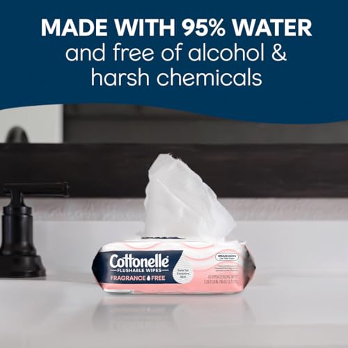 Cottonelle مناديل مبللة قابلة للشطف خالية من العطر من كوتونيل، مناديل مبللة للبالغين، عبوتان بغطاء قابل للفتح، 42 منديل في كل عبوة - Image 2