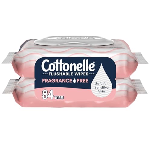 Cottonelle مناديل مبللة قابلة للشطف خالية من العطر من كوتونيل، مناديل مبللة للبالغين، عبوتان بغطاء قابل للفتح، 42 منديل في كل عبوة - Image 1