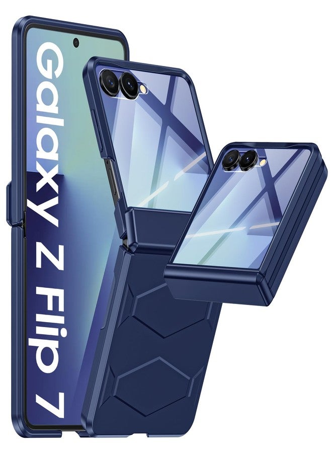 جراب Vizvera لهاتف Samsung Galaxy Z Flip 7 مع حماية للمفصل، وواقي شاشة مدمج، وغطاء هاتف شامل مقاوم للصدمات لهاتف Z Flip 7 - أزرق - Image 1