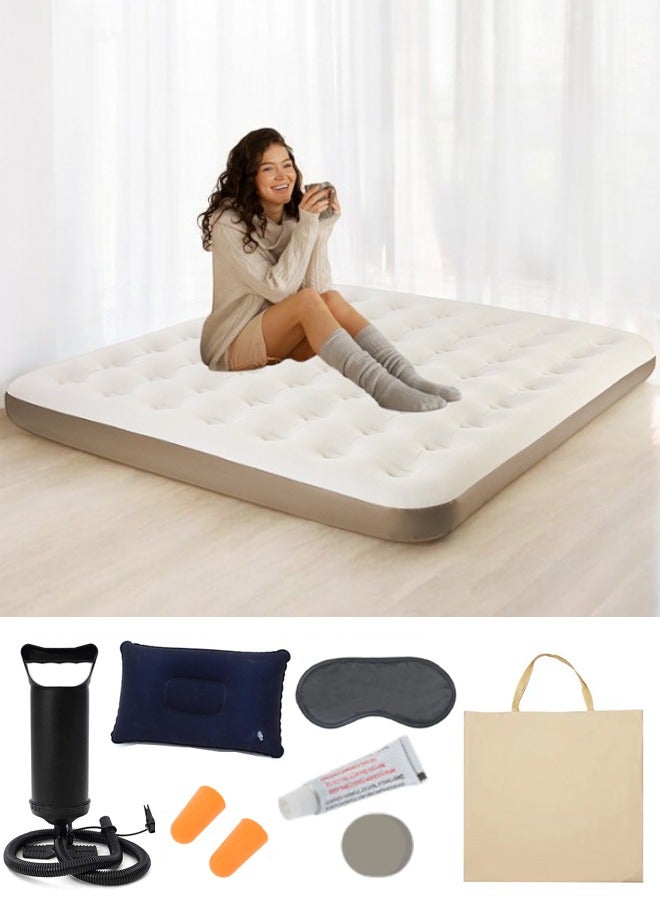 زي سي إم - هابي سرير هوائي سميك قابل للطي للتخييم في الهواء الطلق - محمول، قابل للنفخ، مريح للغاية مع مضخة يدوية، وسادة هوائية وإكسسوارات، مثالي للتخييم والمشي لمسافات طويلة والسفر (203 × 183 × 22 سم) - Image 1