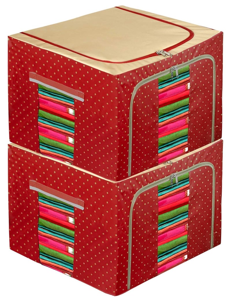 Kuber Industries Dots Print Living Box Wardrobe Organizer Cloth Storage Bags with ZipSet Of 266 LitreMaroon F_26_KUBMART016912 - Image 1
