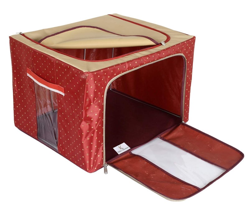 Kuber Industries Dots Print Living Box Wardrobe Organizer Cloth Storage Bags with ZipSet Of 266 LitreMaroon F_26_KUBMART016912 - Image 4