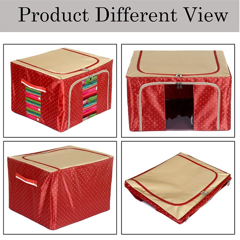 Kuber Industries Dots Print Living Box Wardrobe Organizer Cloth Storage Bags with ZipSet Of 266 LitreMaroon F_26_KUBMART016912 - Image 5