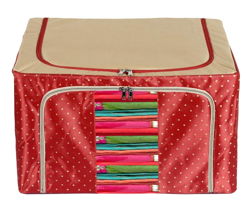 Kuber Industries Dots Print Living Box Wardrobe Organizer Cloth Storage Bags with ZipSet Of 266 LitreMaroon F_26_KUBMART016912 - Image 3