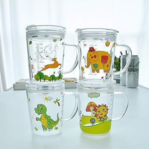 ZROY ENTERPRISE Random Design Glass | Pack of 2 | 400ml | Measuring Milk Cup with Silicone Straw and Lid Handle Tumbler for Girls & Boys & Adults (2, Kid) - Image 5