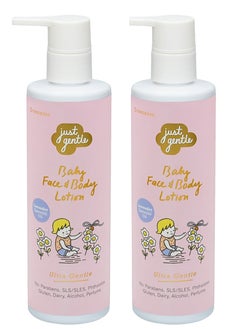 Just Gentle Organic Baby Face & Body Lotion -Twin Pack - 97% Natural Ingredients, Hydrating Shea Butter & Aloe Vera, Lavender Scent, 200ml + 200 ml  - Image 1