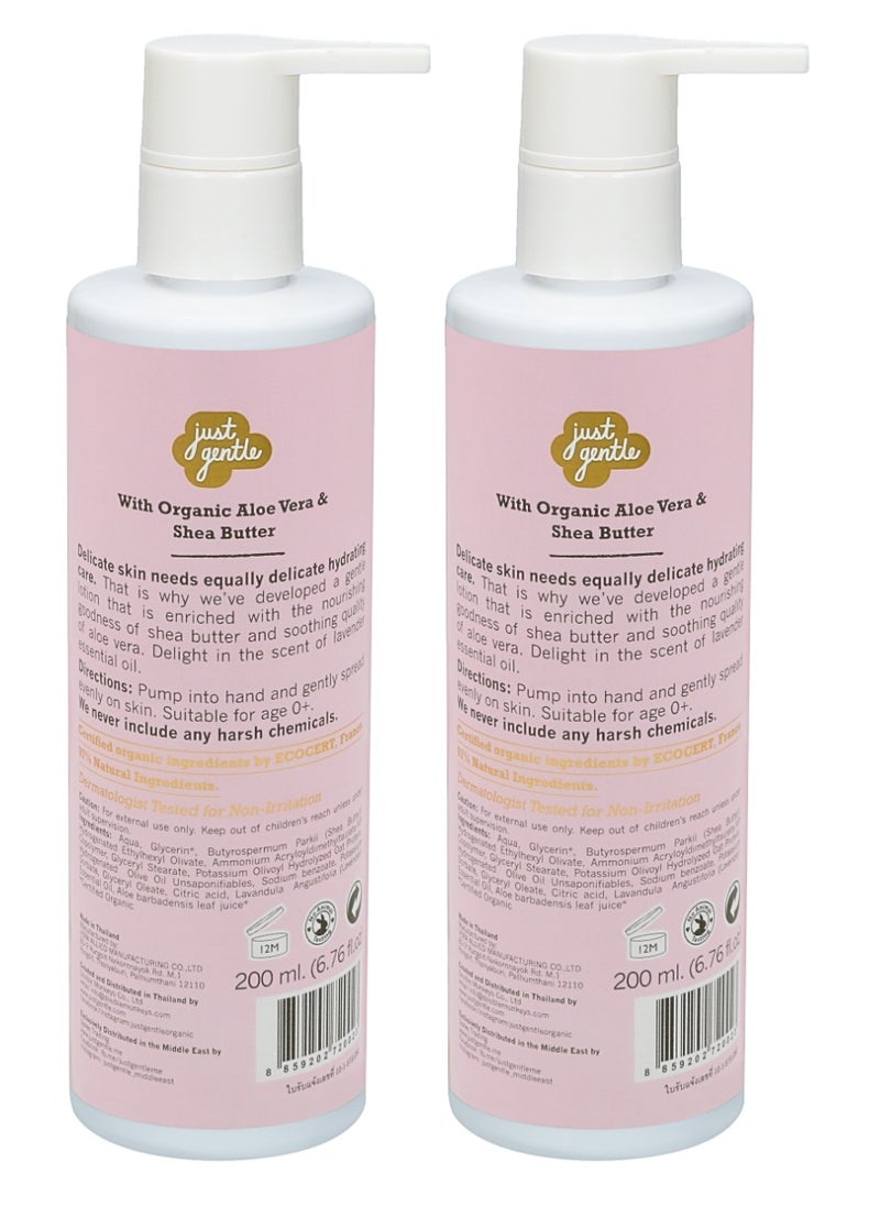Just Gentle Organic Baby Face & Body Lotion -Twin Pack - 97% Natural Ingredients, Hydrating Shea Butter & Aloe Vera, Lavender Scent, 200ml + 200 ml  - Image 2