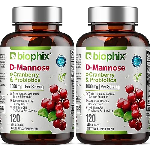biophix DMannose 1000mg Capsules with Cranberry Probiotics D Mannose Supplements for Women DMannose Pills for Urinary Tract Bladder Health Support Digestive WellBeing 120 Vcaps 2 Pack - Image 2