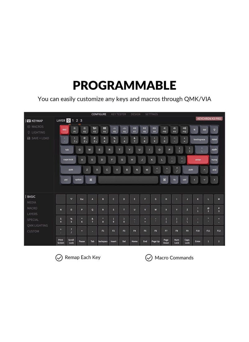 Keychron - K3 Pro Wireless Custom Mechanical Keyboard, 84 keys 75% Layout QMK/VIA Programmable Bluetooth/Wired White Backlight Ultra-Slim with Gateron Low-Profile Blue Switch Compatible with Mac Windows Linux - Image 1