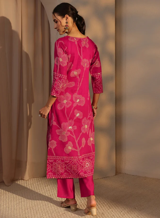 Libas  Pink Floral Cotton Straight-Fit Kurta for Women | Best Price UAE