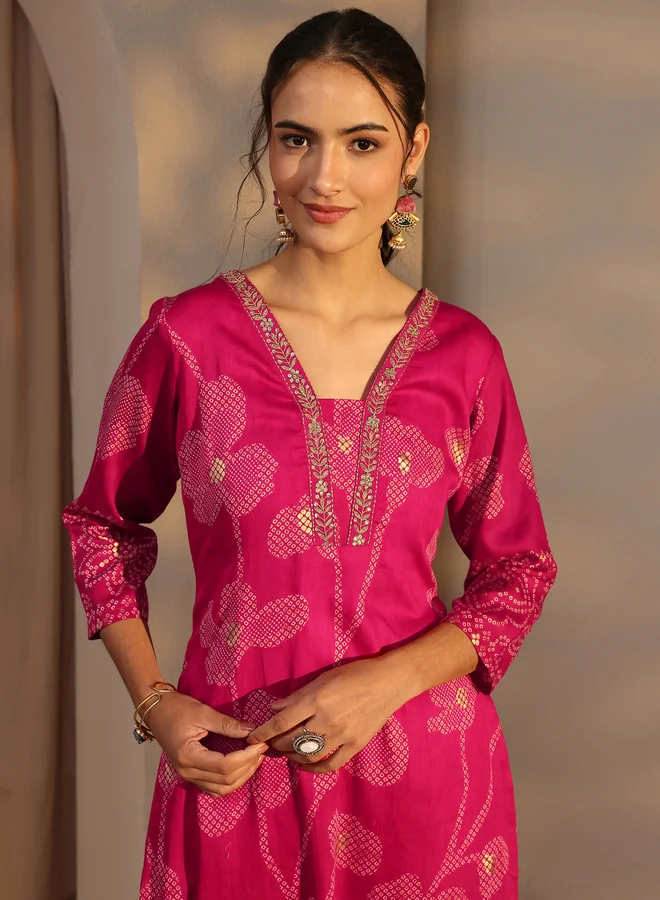 Libas  Pink Floral Cotton Straight-Fit Kurta for Women | Best Price UAE
