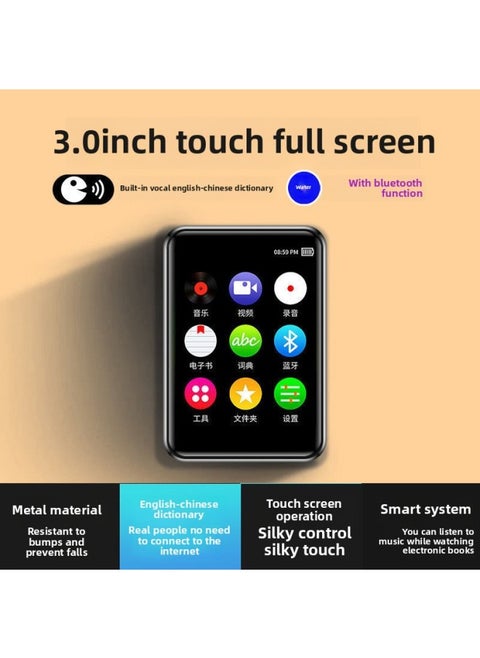 Full Screen Mp3 Bluetooth Student Version Walkman MP4 Touch Screen Music Player With Dictionary P5 To Read Novels-Body Color:[ 3inch Full Screen] Touch Screen + Dictionary + Bluetooth-Memory Capacity:8g [data Cable + Dual Otg + Silicone Sleeve]