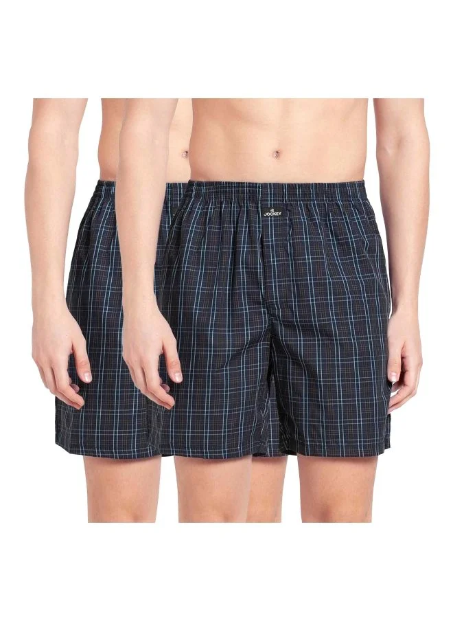 جوكي Jockey 1223 Men Super Combed Mercerized Cotton Woven Checkered Boxer Shorts with Side Pocket Pack of 2