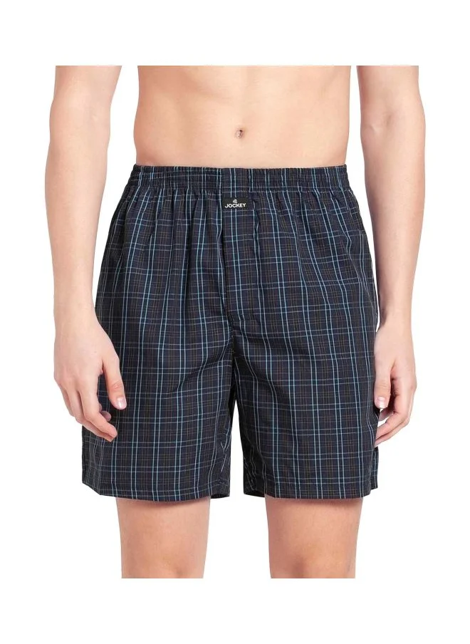 جوكي Jockey 1223 Men Super Combed Mercerized Cotton Woven Checkered Boxer Shorts with Side Pocket Pack of 2