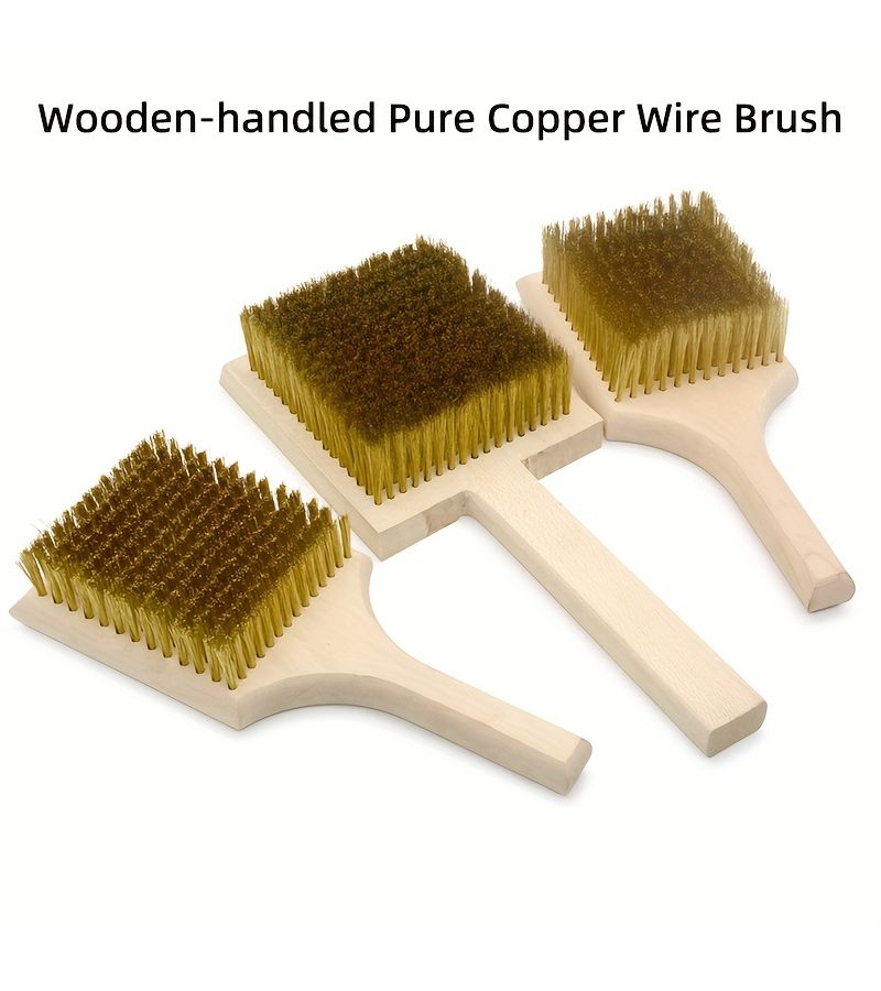 فرشاة سلك نحاسي نقي بمقبض طويل، خيوط خشبية سميكة وكثيفة، الطراز A - Image 1