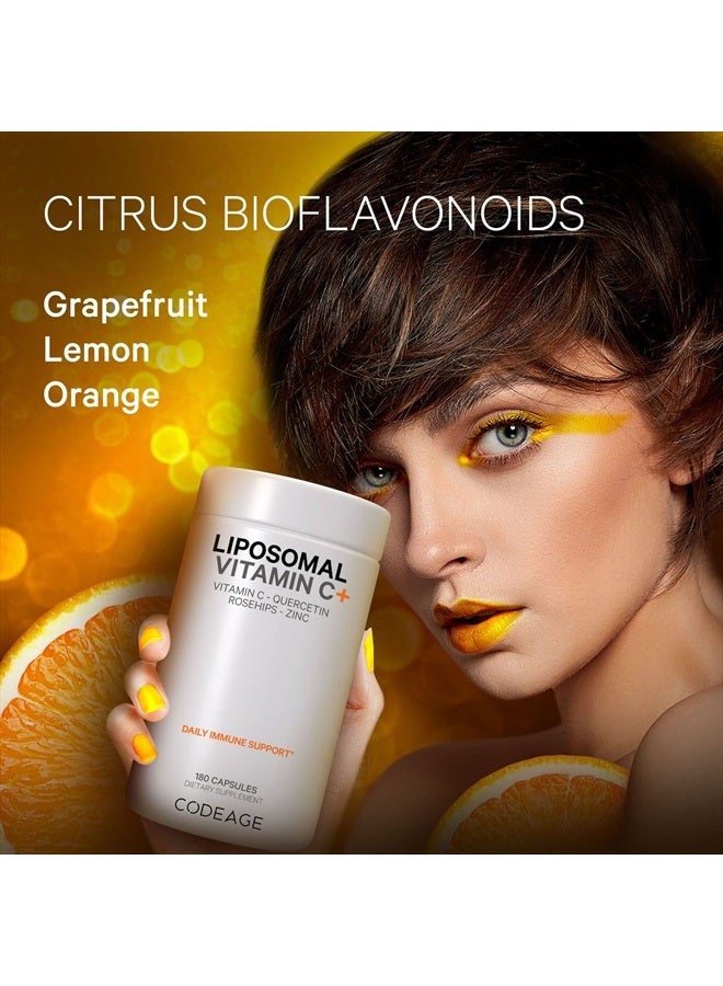 Codeage Liposomal Vitamin C 1500mg with Zinc, Elderberry, Citrus Bioflavonoids Grapefruit, Lemon, Orange Powder, Quercetin & Rose Hips Fruit – Vegan Supplement - Non-GMO, Vegan Pills, 180 Capsules - Image 5