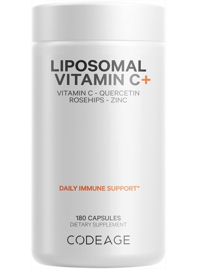 Codeage Liposomal Vitamin C 1500mg with Zinc, Elderberry, Citrus Bioflavonoids Grapefruit, Lemon, Orange Powder, Quercetin & Rose Hips Fruit – Vegan Supplement - Non-GMO, Vegan Pills, 180 Capsules - Image 1