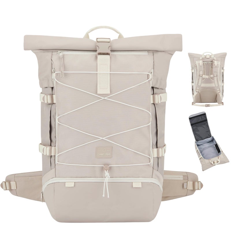 Johnny Urban Travel Backpack for Men and Women Sand - Allen Travel XL - 48L Rolltop Backpack Large - Ideal Backpack for Travel Excursions Trips - Water-Repellent - Image 1