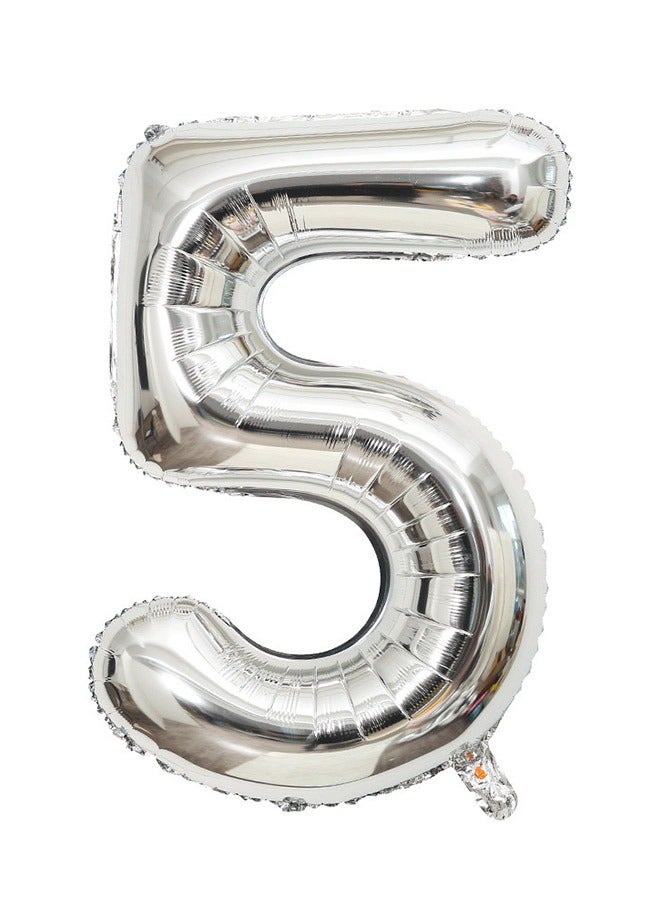 Number 5 Shaped Aluminium Foil Inflatable Balloon Silver 40inch - Image 1