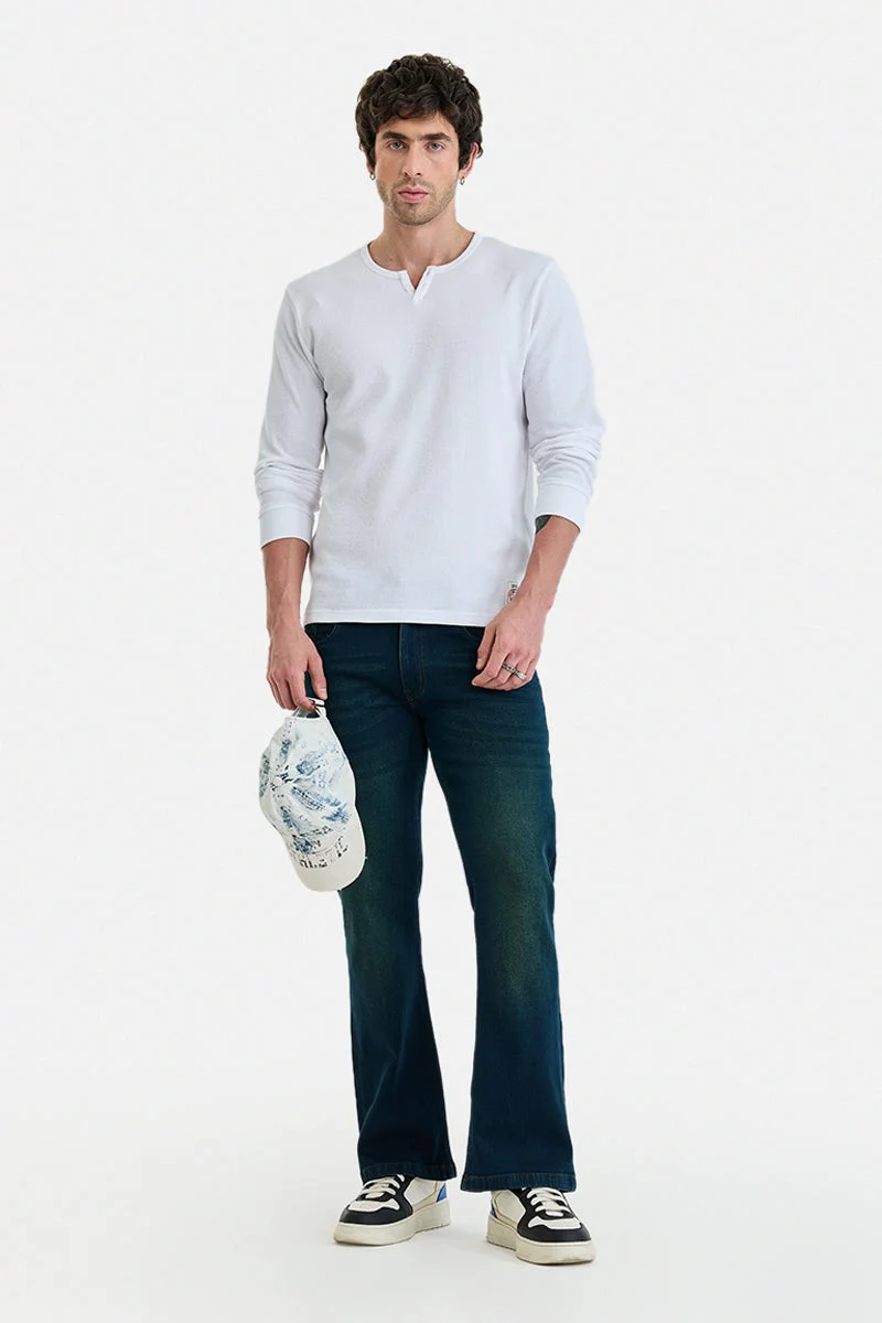 سنيتش White Ribbed Long Sleeve Regular Fit T-Shirt