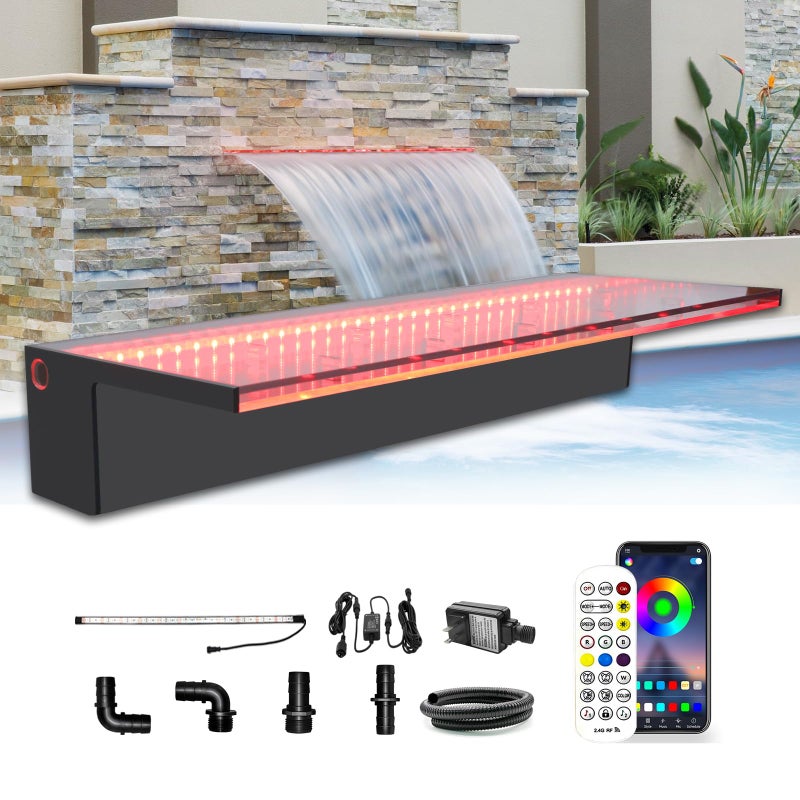 Longrun LONGRUN Waterfall Spillway APP Control MultiColor LED Light Outdoor Pool Fountain Acrylic Water Spillway Koi Pond Waterfalls Fountains Kit for Garden Patio Swimming Pool Decoration236 