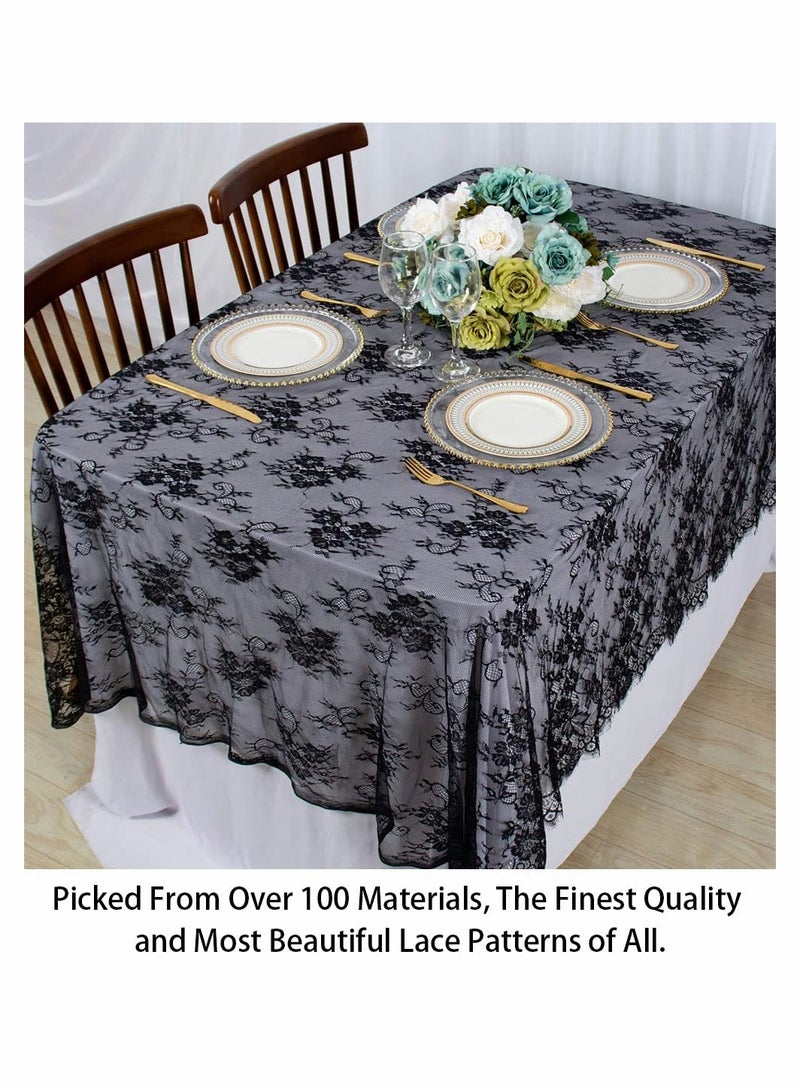 Excefore Lace Tablecloth, 60''x120'' Rectangular Washable Black Overlays Rustic Table Cloth Runner Thanksgiving Tablecloth Floral Lace Table Cloths for Catering Events, Dinner Parties, Weddings Decorations - Image 3