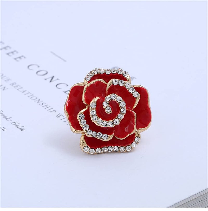 Dtja CZ Rose Flower Promise Ring for Women Statement Diamond Crystal 3D Enamel Flowers Adjustable Open Wrap Finger Rings Comfort Fit Vintage Elegant Wedding Christmas Valentine Jewelry Gift (Red) - Image 5