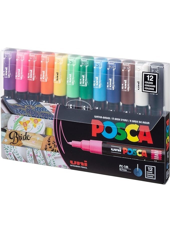 بوسكا قلم ماركر بسن رفيع للغية للرسم من يوني-بوسكا مجموعة 12 قطعة PC-1M12C - Image 1