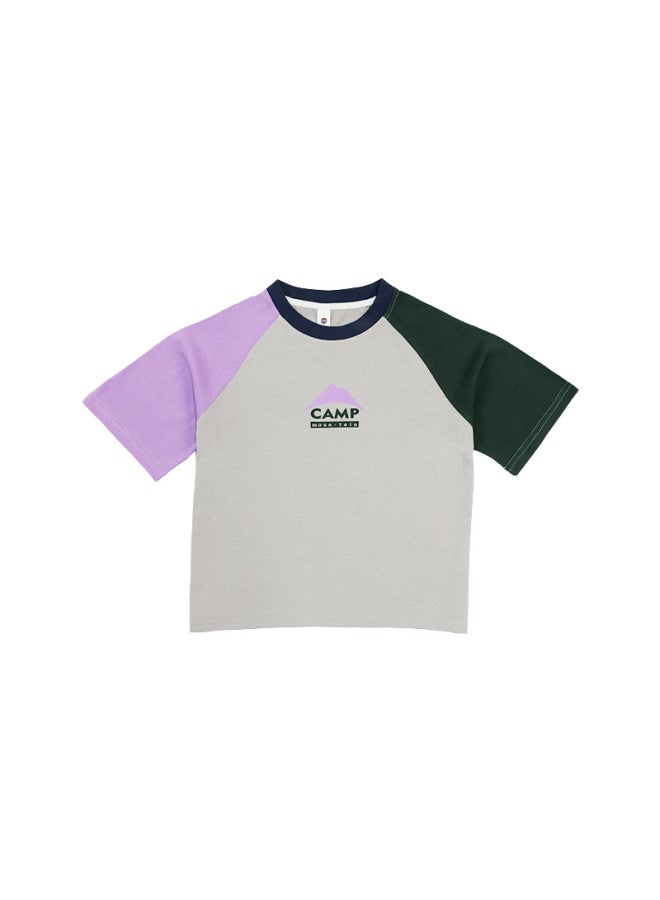 Children's Color-block Short-sleeve T-shirt  Summer New Skin-friendly Cotton Feel Girls' Drop-shoulder Short-sleeve Top Mountain Style