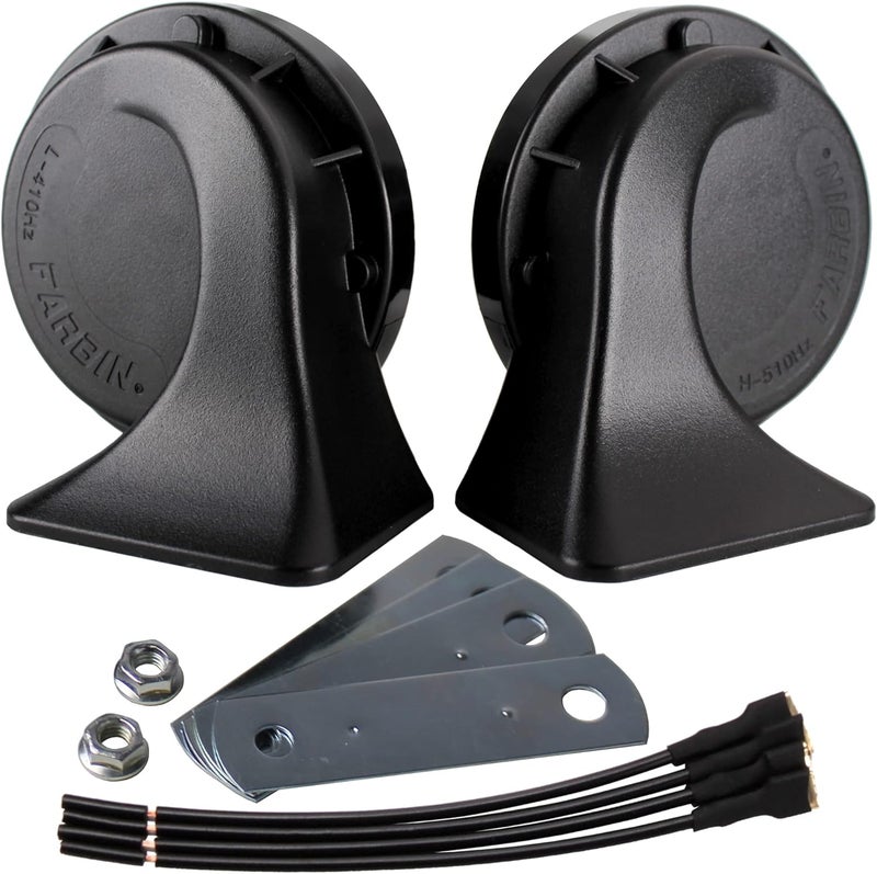 FARBIN Horns Truck Horn 24V Car Horn Loud Dual-Tone Train Horn Waterproof Electric Snail Horn Kit Universal for Any 24V Vehicles Black (Black, 24V car horn) - Image 1