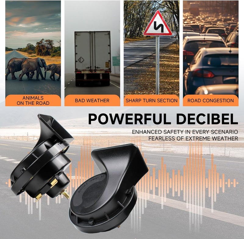 FARBIN Horns Truck Horn 24V Car Horn Loud Dual-Tone Train Horn Waterproof Electric Snail Horn Kit Universal for Any 24V Vehicles Black (Black, 24V car horn) - Image 3