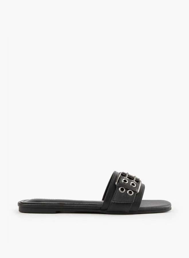 Buckle Accent Slip-On Flat Sandals