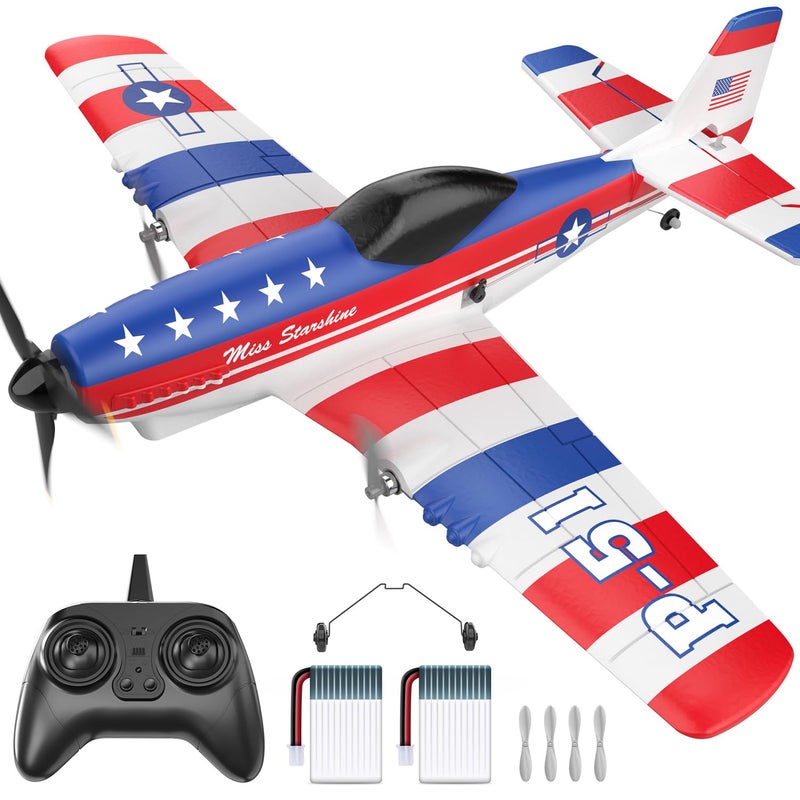 DEERC RC Plane 3 Channel P51D Mustang Remote Control Airplane Fighter Toys24GHz 6axis Gyro Stabilizer RTF Glider Aircraft Plane with 2 BatteriesEasy to Fly for Adults Kids Beginners Boys - Image 2