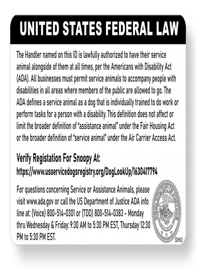 Just 4 Paws Custom Service Dog ID Card with QR Code & Security Seal and Optional Holograph | Registration to U S Service Dogs Registry Plus ID Holder & Digital ID - Landscape Style - Image 3