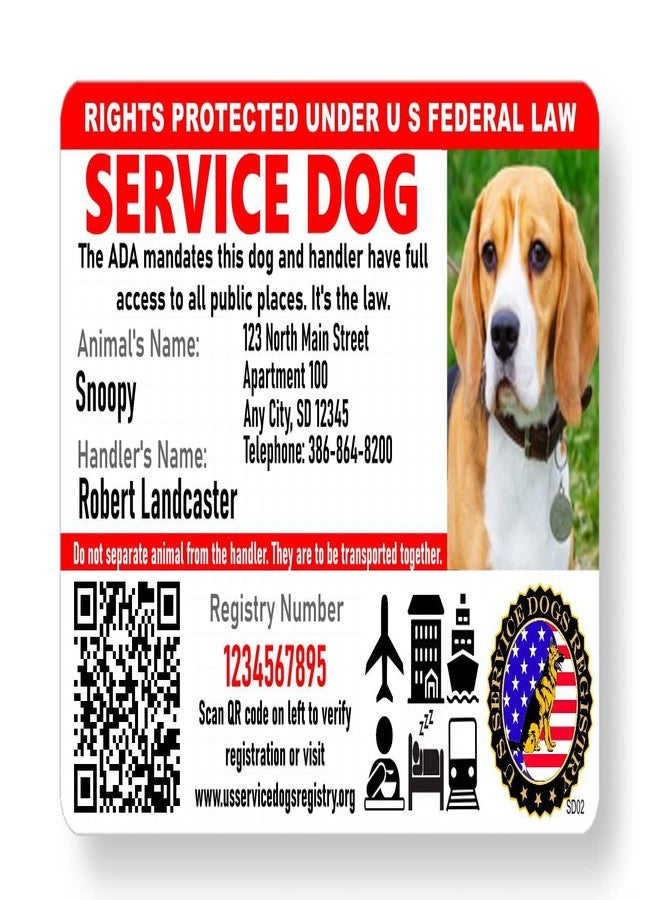 Just 4 Paws Custom Service Dog ID Card with QR Code & Security Seal and Optional Holograph | Registration to U S Service Dogs Registry Plus ID Holder & Digital ID - Landscape Style - Image 1