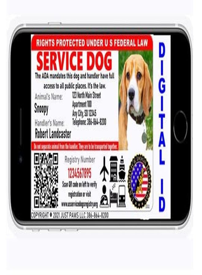 Just 4 Paws Custom Service Dog ID Card with QR Code & Security Seal and Optional Holograph | Registration to U S Service Dogs Registry Plus ID Holder & Digital ID - Landscape Style - Image 4