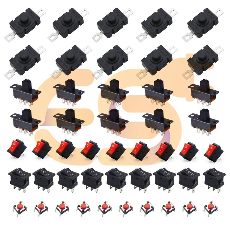 Electronicspices Combo Of Switchs rocker + Push + Slide 10pcs each for electronic and science project (5 types) - Image 2