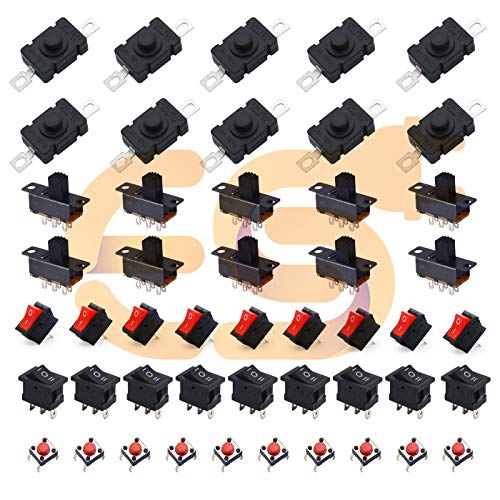 Electronicspices Combo Of Switchs rocker + Push + Slide 10pcs each for electronic and science project (5 types) - Image 1