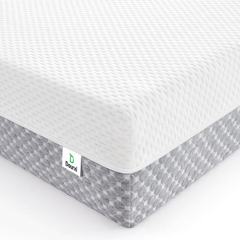 Dourxi Crib Mattress, Dual Sided Comfort Memory Foam Toddler Bed Mattress, Triple-Layer Breathable Premium Baby Mattress for Infant and Toddler w/Removable Outer Cover - White&Grey - Image 1