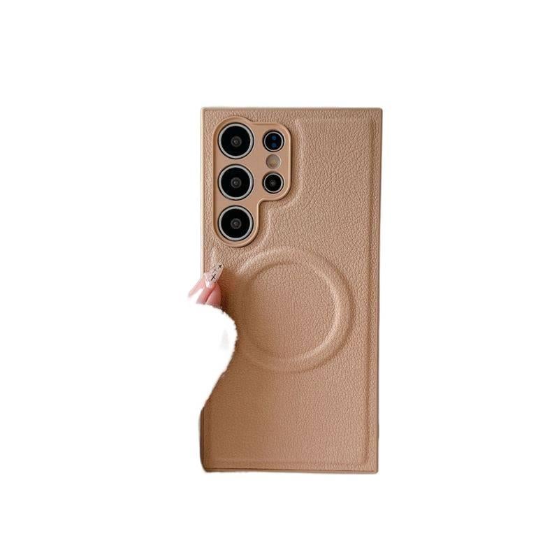 MagSafe Samsung Galaxy S25 Leather Case Protective Texture for Samsung S25 Ultra Samsung S25 and Full Coverage in Khaki - Image 1