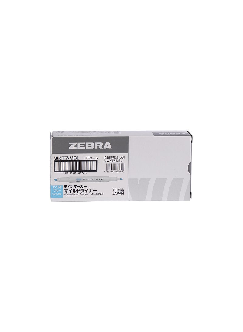 ZEBRA Mildliner Double Sided Highlighter, for Journal Planner, and Note Taking, Pack of 10 Pen - Blue  - Image 1